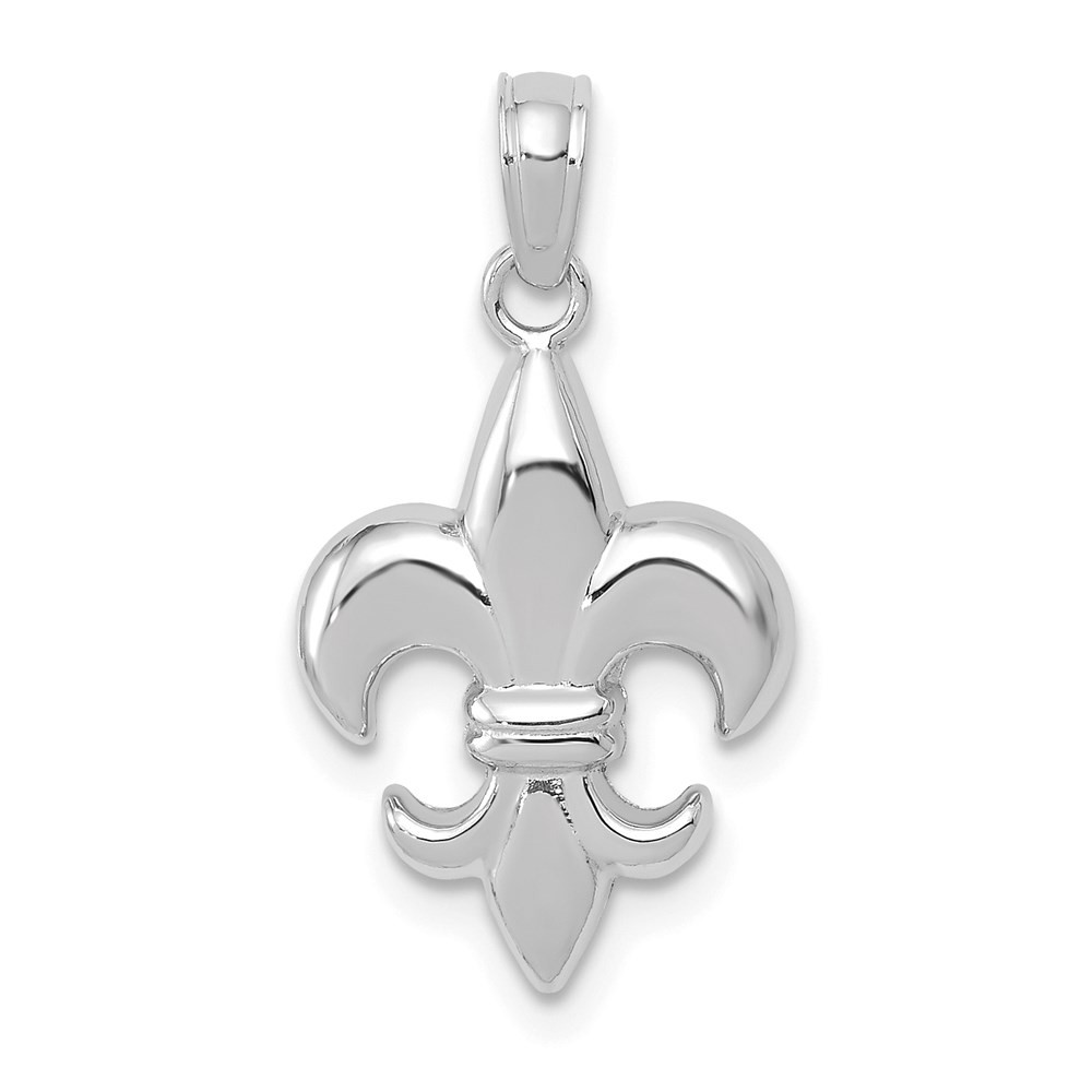 14K White Gold 2-D Small Fleur de Lis Fancy Charm Pendant L-19.55mm, W-11.6mm