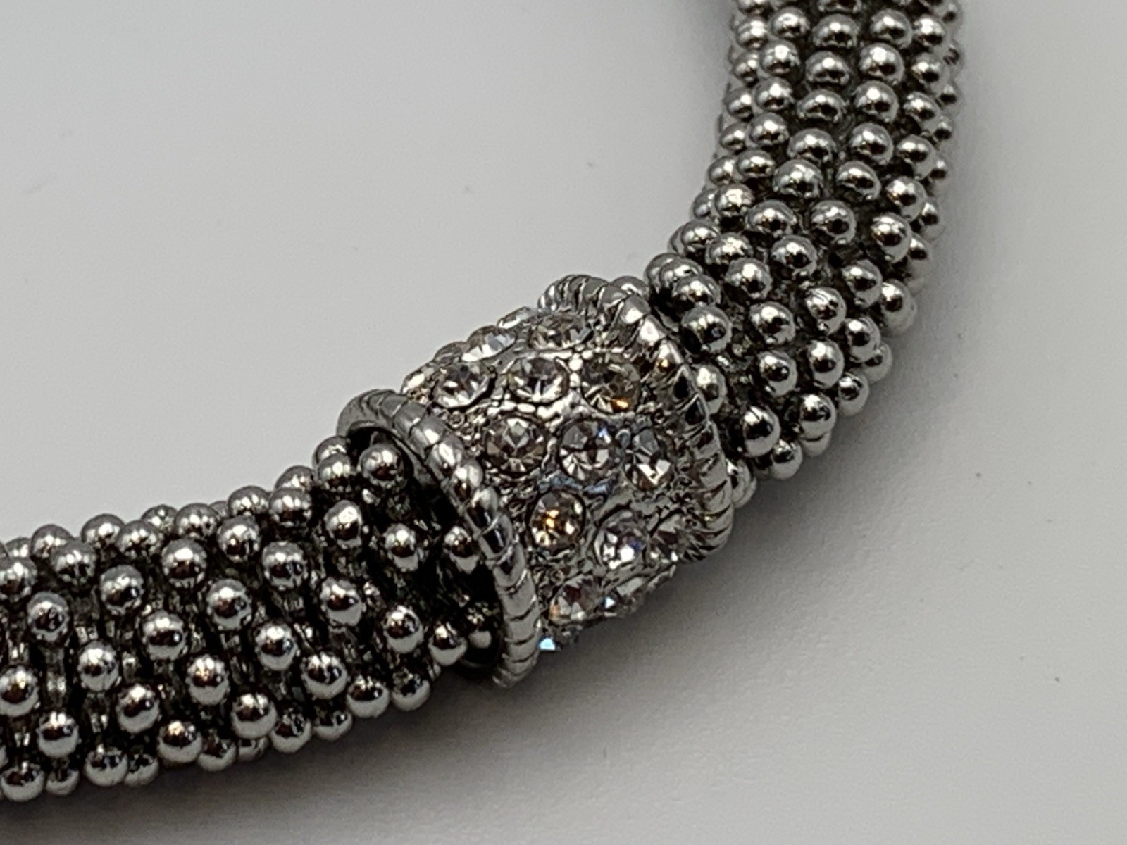 Unique Elastic Stretch Silver Tone Rhinestones Roundelle Spacer Bracelet