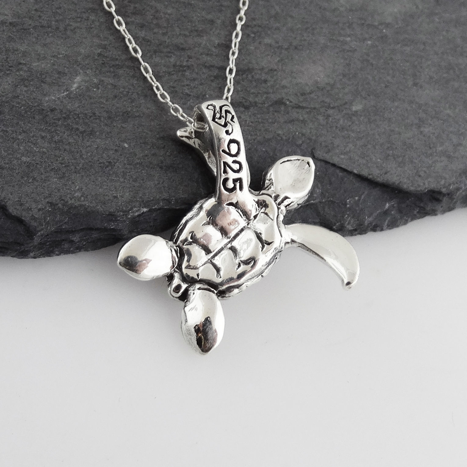 Baby Sea Turtle Necklace – 925 Sterling Silver – 3D Pendant Marine Turtles