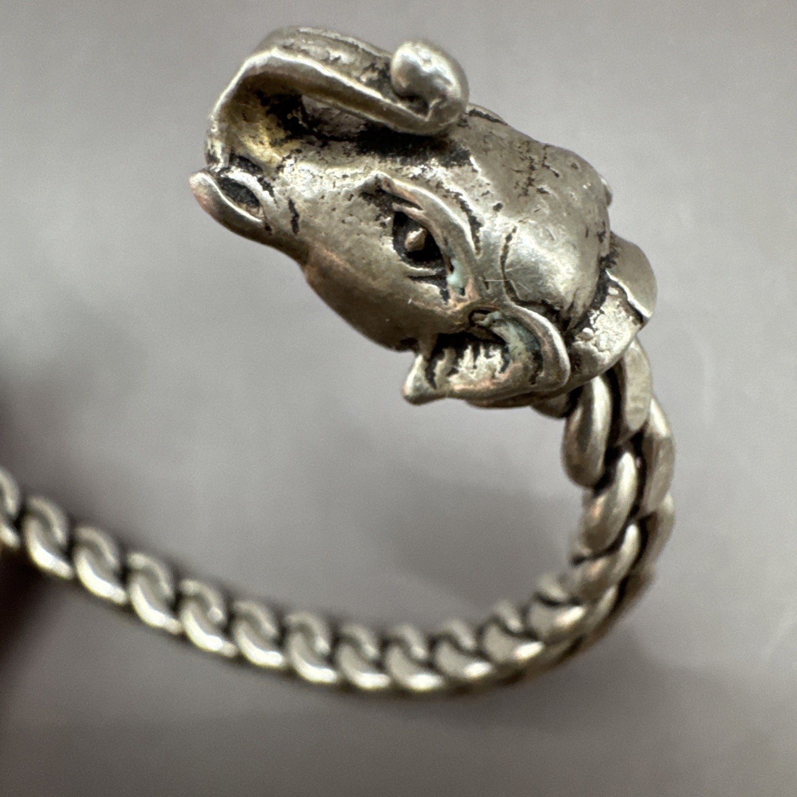 Sterling Silver Elephant Head Cuff Bracelet Open Ended Braided Bangle 39 grams