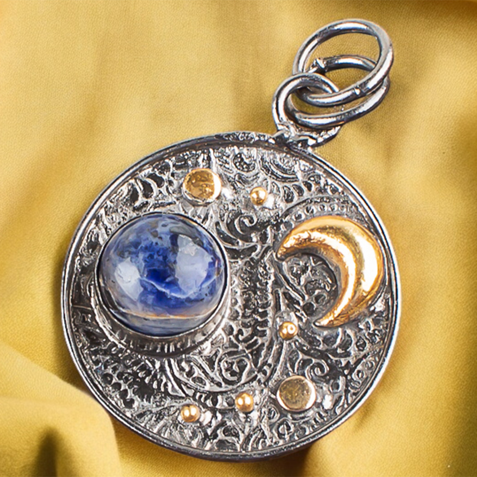 925 Sterling Silver Natural Sodalite Gemstone Pendant 1.3″ Handmade Jewelry FH