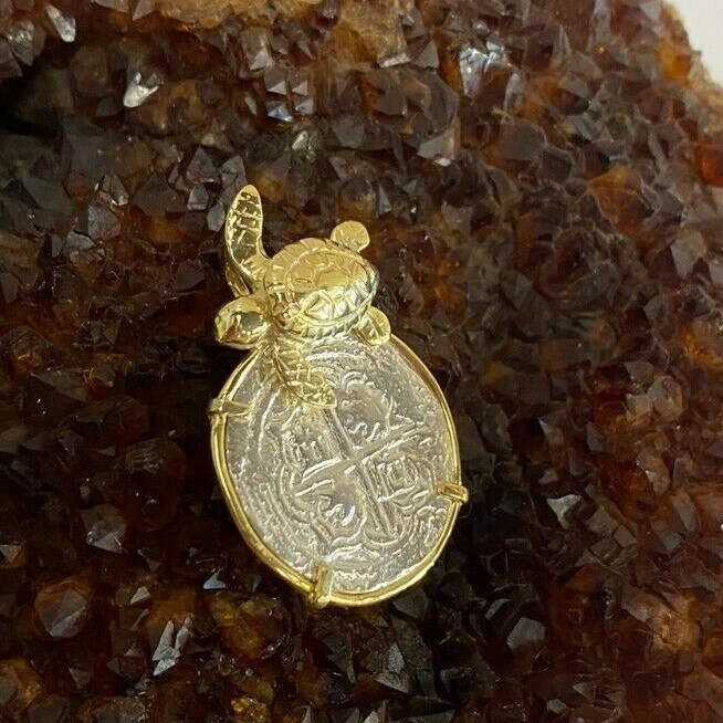 ATOCHA Coin Turtle Pendant Sterling Silver Clad 14k Gold Treasure Shipwreck