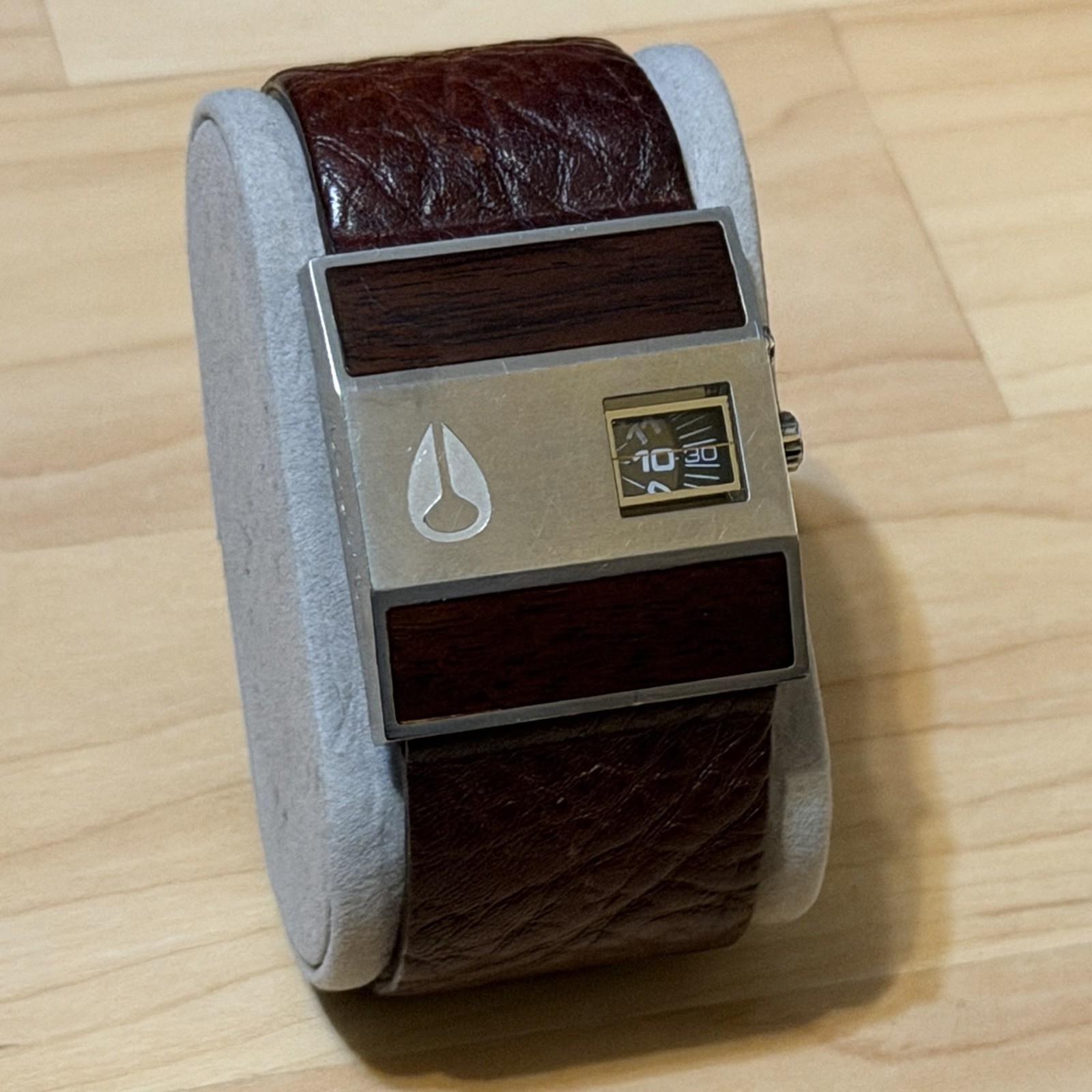 Nixon Rotolog Direct Time Wood Grain Brown Leather Analog Watch PARTS OR REPAIR
