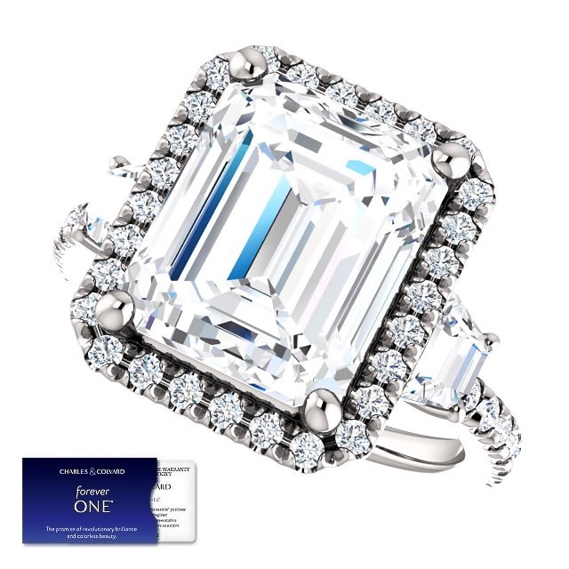 6.00 Carat Forever One Emerald Cut Halo Style Ring (Charles & Colvard)