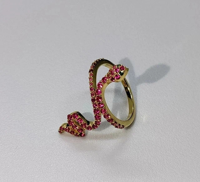0.50 CT Round Cut Lab-Created Red Ruby Fancy Snake Ring 14K Yellow Gold Plated