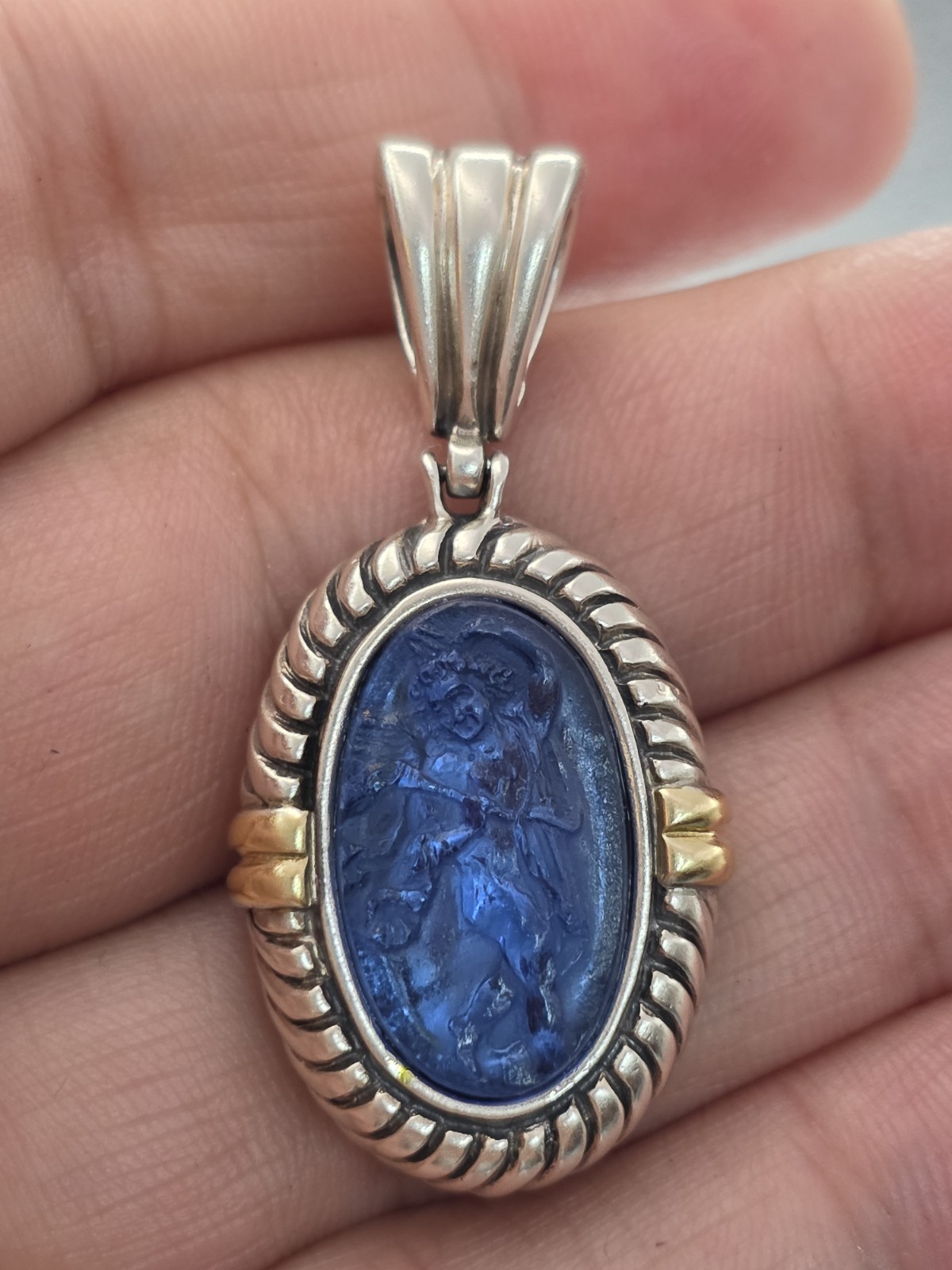 PHILLIP GABRIEL MENEGATTI 18K GOLD STERLING SILVER BLUE WOMAN GLASS PENDANT