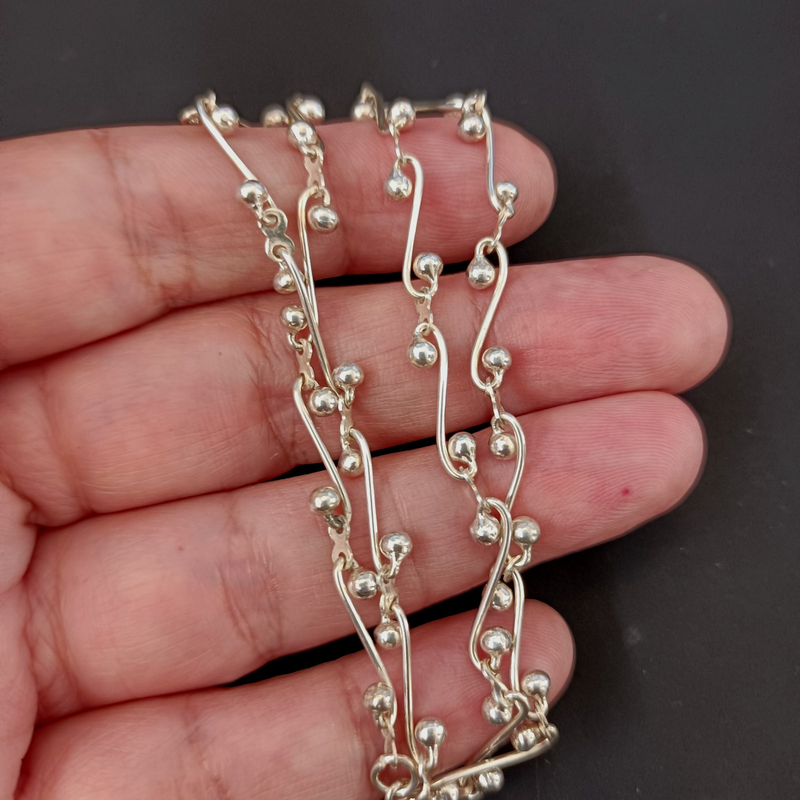 Sterling Silver Swirl Link Necklace Infinity Chain Modernist Chocker 925 Gift