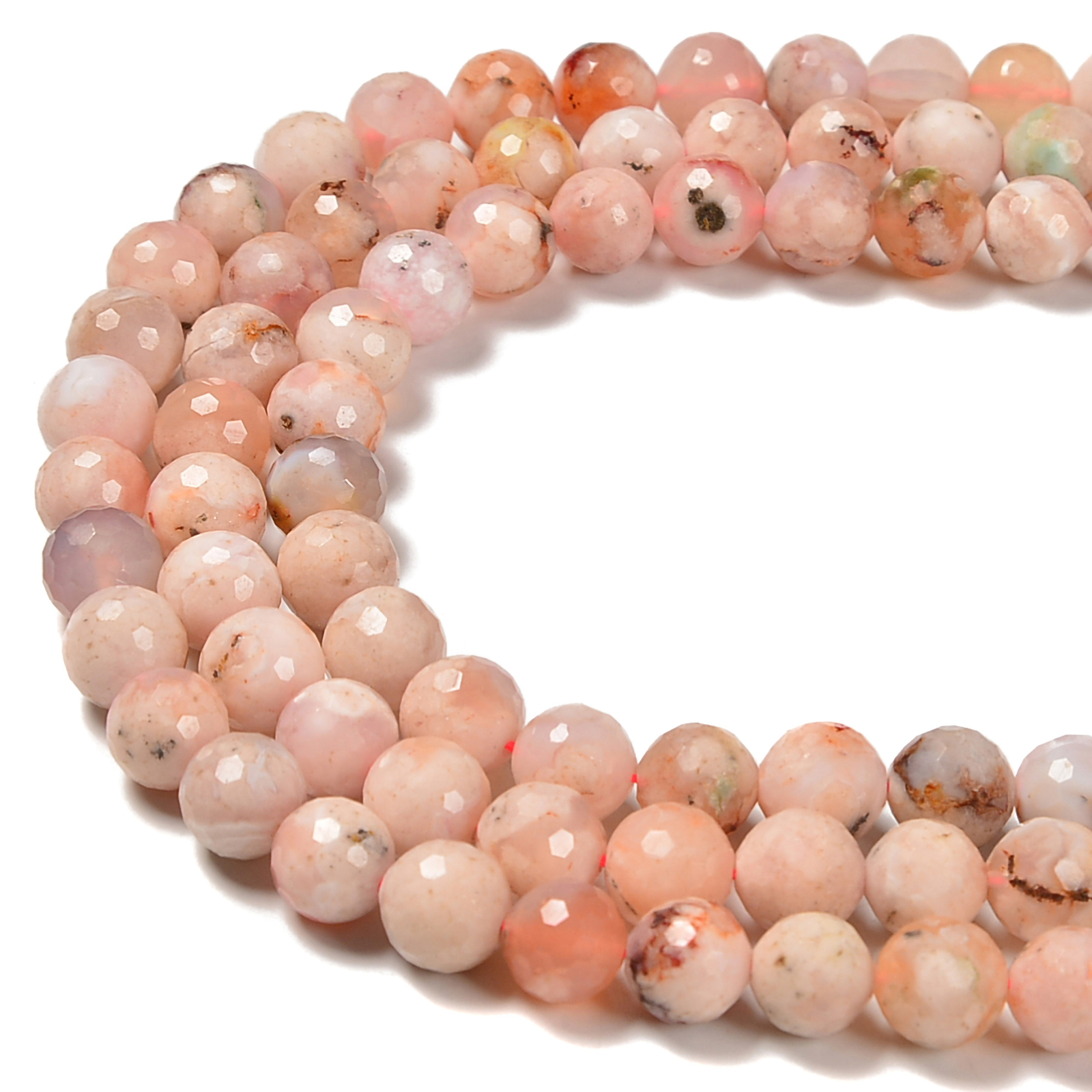 Natural Cherry Flower Sakura Agate Faceted Round Beads 8mm 10mm 15.5” Strand