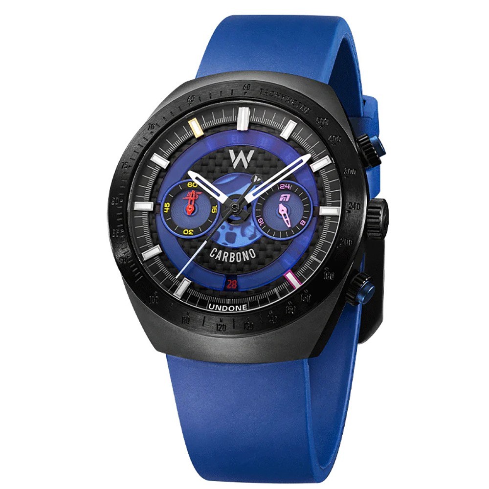 Undone Carbon Hybrid Mechanical Quartz Steel Chronograph Blue Black Men’s Watch