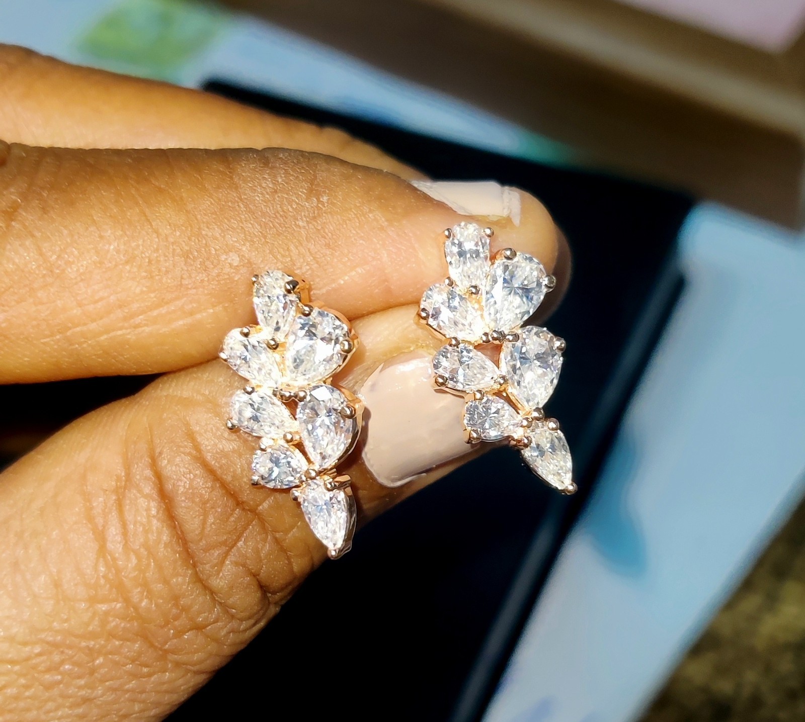 2.20Ct Pear Cut Lab Created Diamond Leaves Stud Earrings 14K Rose Gold Plated