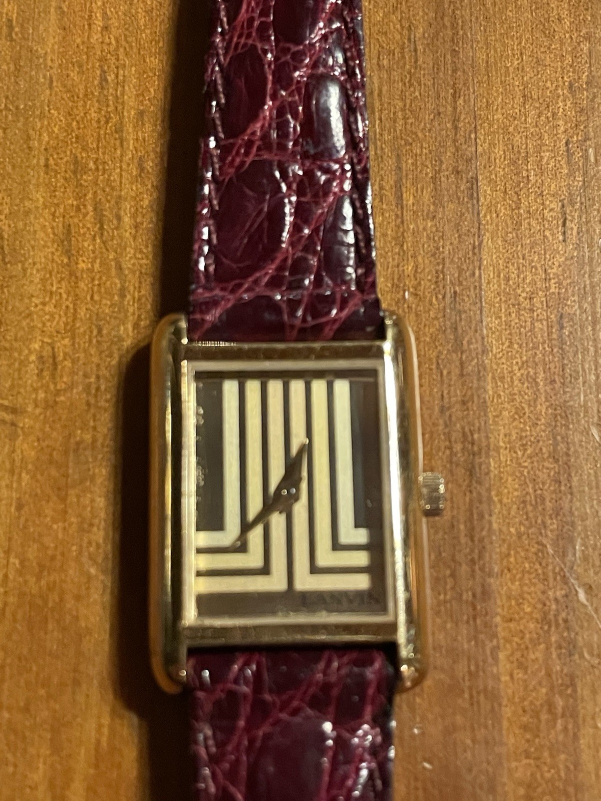 Lanvin Tank Watch France ladies Unique Dial Crocodile Band vintage New NOS Works