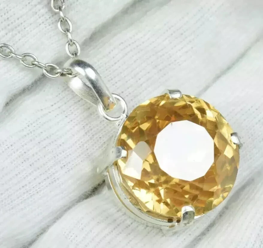 AA+ 94 Ct+ Natural Yellow Zircon 925 Solid Silver Pendant Certified HG Gemstone