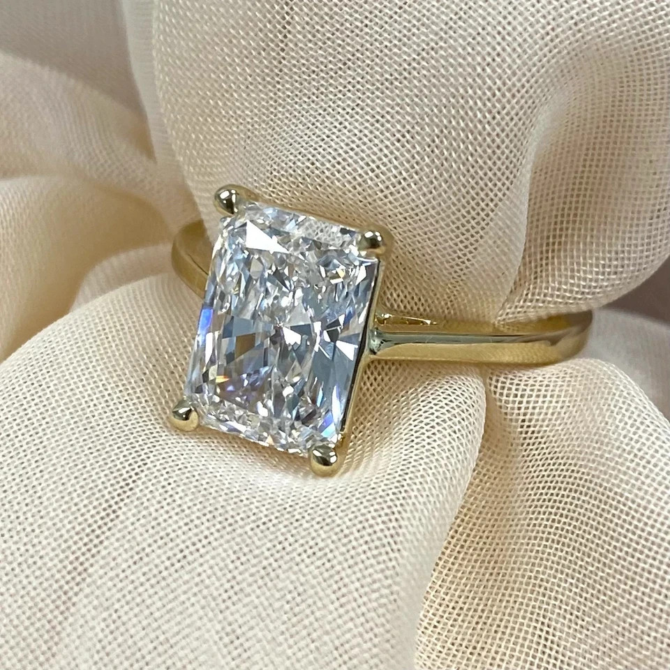 14k Yellow Gold Diamond Ring Lab Grown 3 Ct Radiant Cut IGI Certified VVS E F