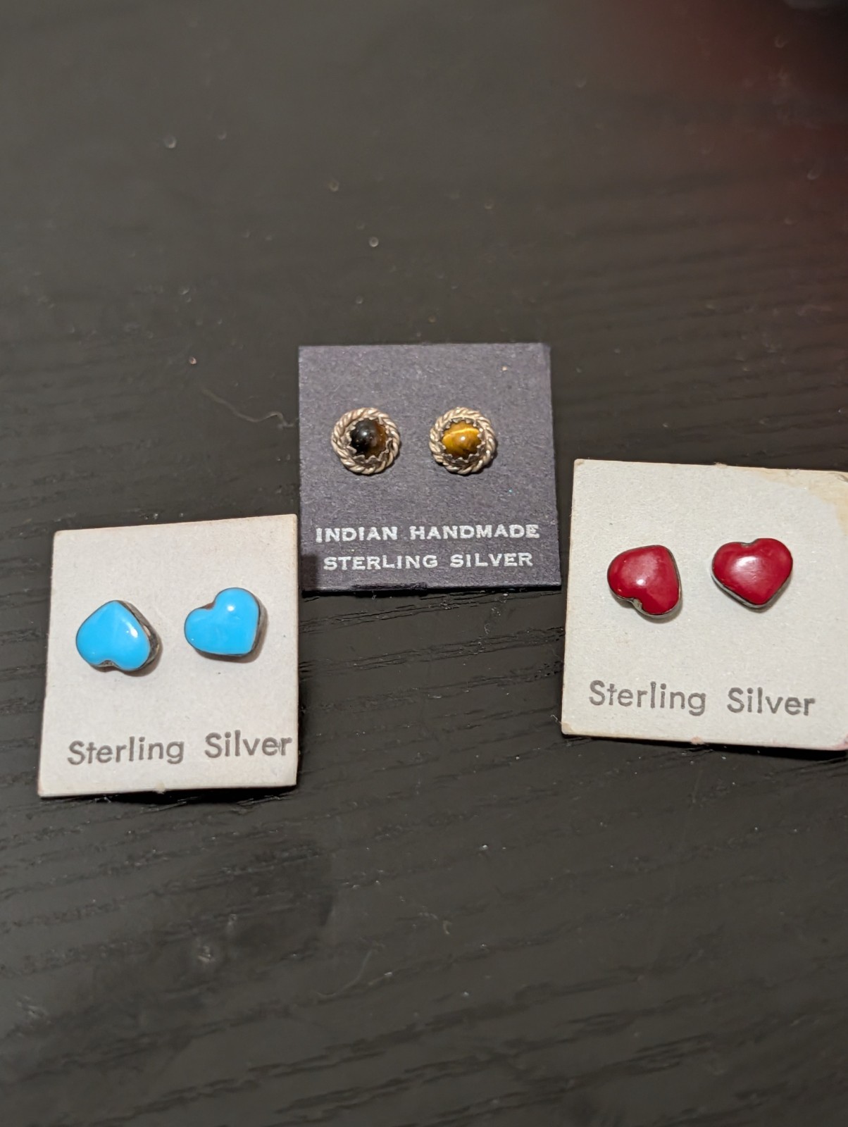 Lot of 3 Pairs Small Vintage Native American Turquoise 925 Silver Earrings