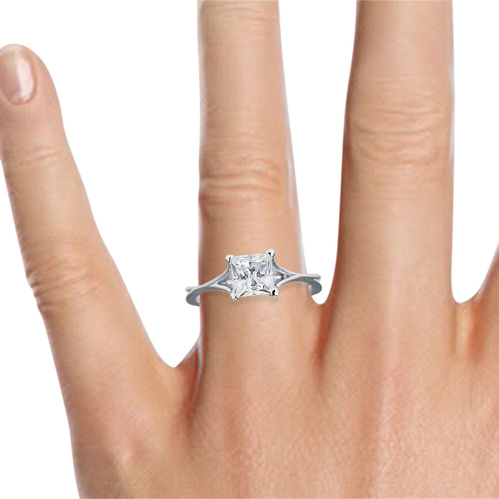 1/2 Carat G-H/SI1 Genuine Diamond Engagement Ring Princess Cut 14K White Gold