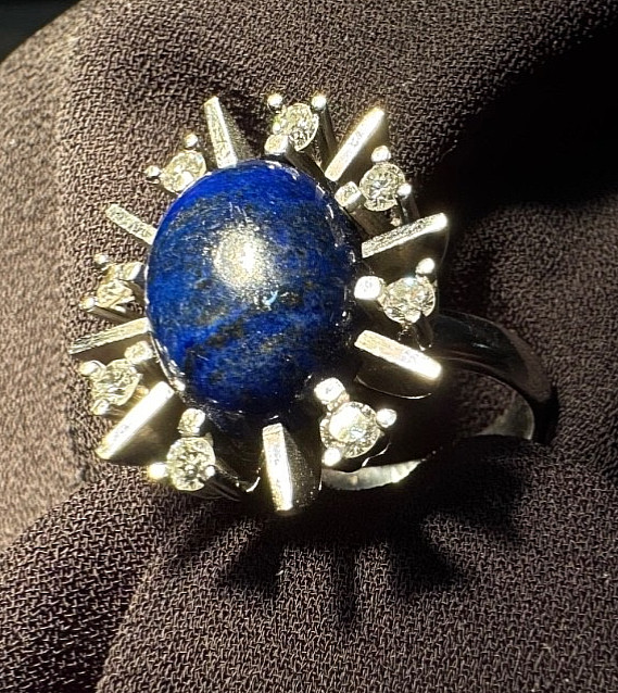 Vintage Preowned Lapis & Diamond Ring Sterling Silver