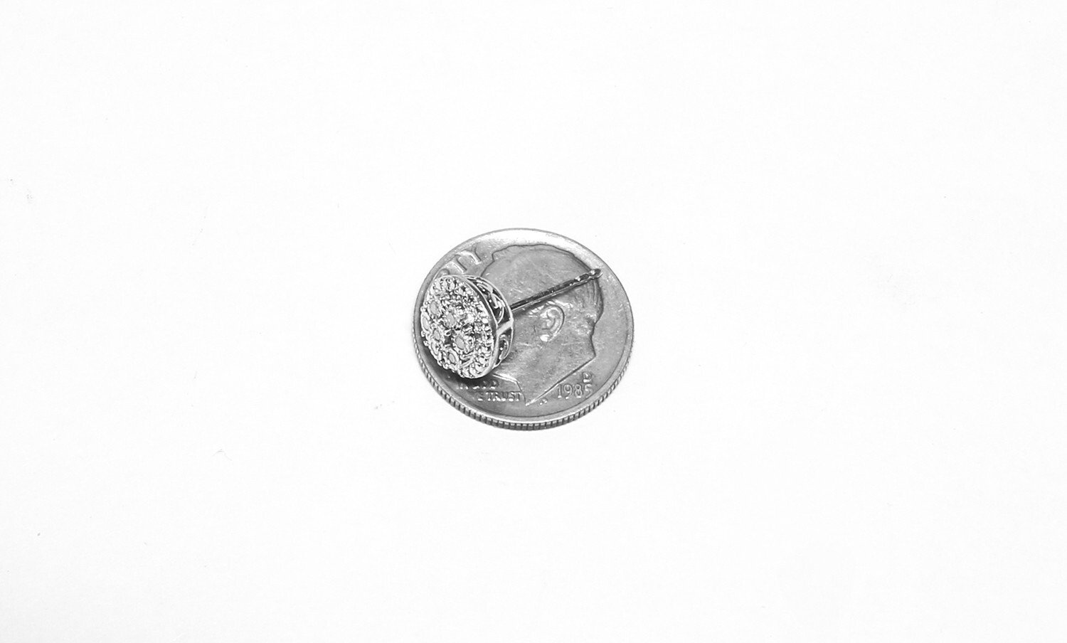 Pair Sterling Silver Round Cluster Style Nat. Diamond Pierced Earrings .20ct TW