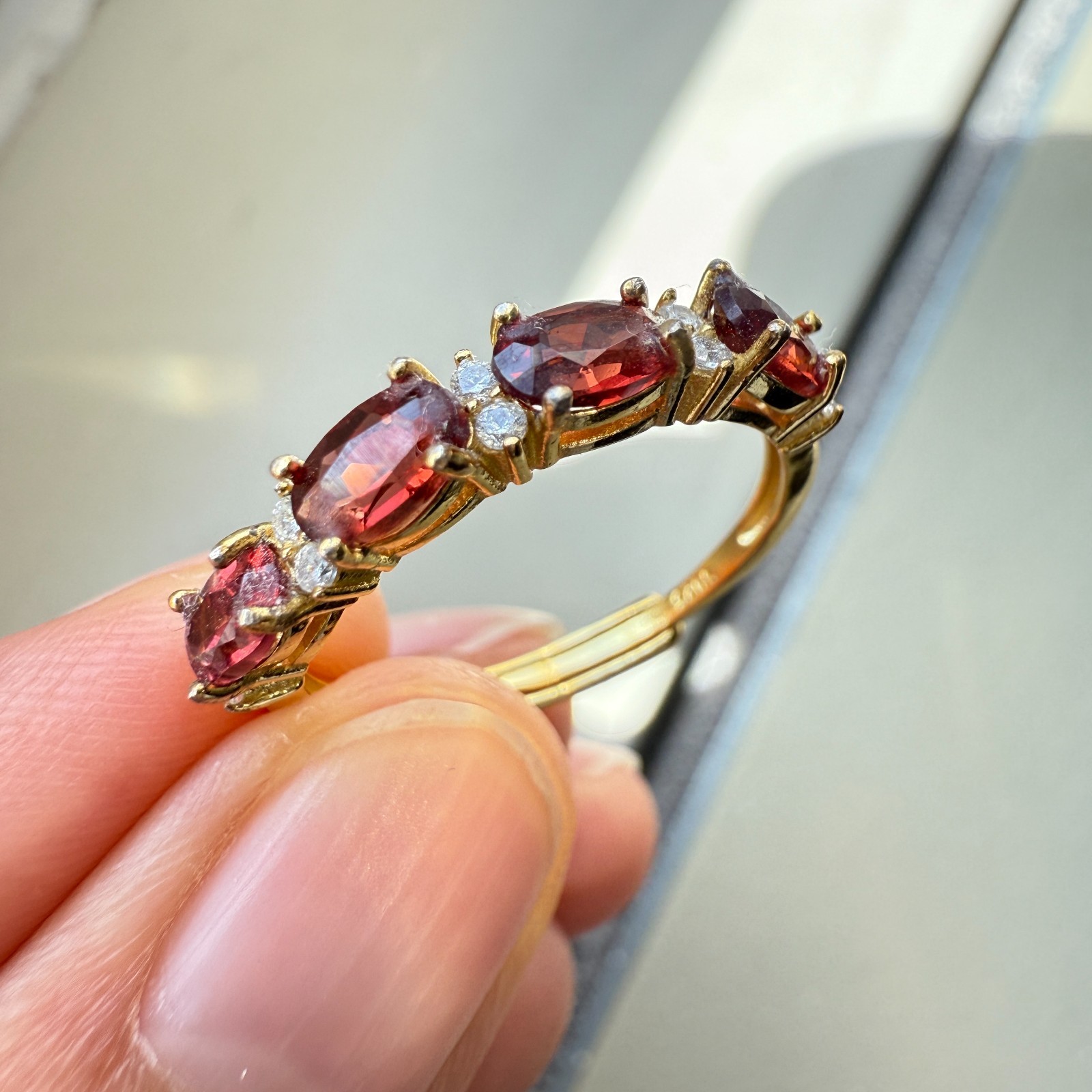 925 Sterling Silver Ring 5x3mm Natural Rhodolite Garnet Gemstone Zircon Beaded