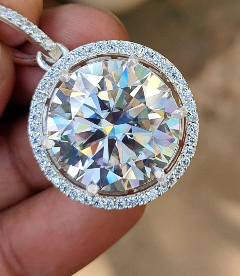 RARE 20.00 Ct Certified White Treated Diamond Solitaire Pendant in 925 Silver