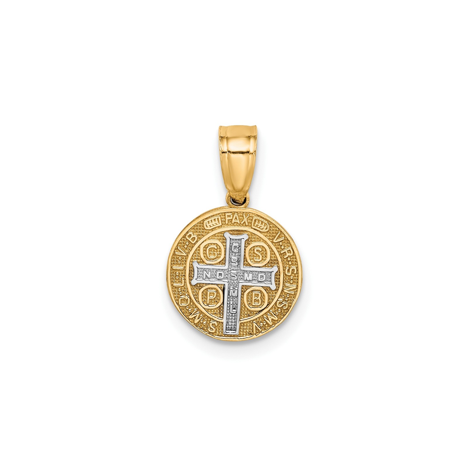10k Yellow Gold Rhodium St Benedict Pendant Dual-Tone Catholic Medal Jewelry