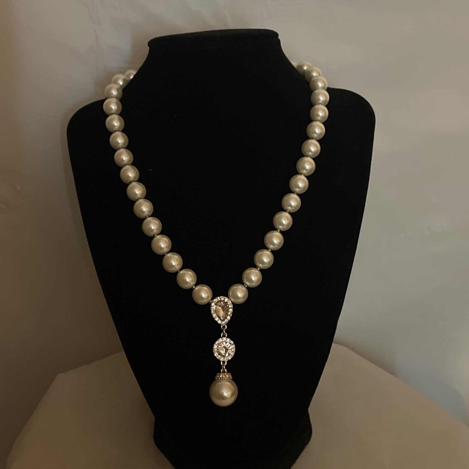 Signed CHARTER CLUB Gold tone Faux Pearls Rhinestone Necklace