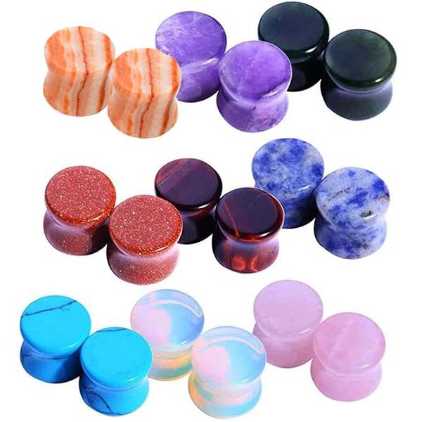 18PCS Stone Ear Plugs Double Flare Saddle Stretching Ear Gauges Expander 2g-5/8″