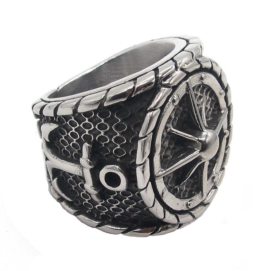 MENDEL Mens Stainless Steel Nautical North Star Marine Compass Anchor Ring 7-15