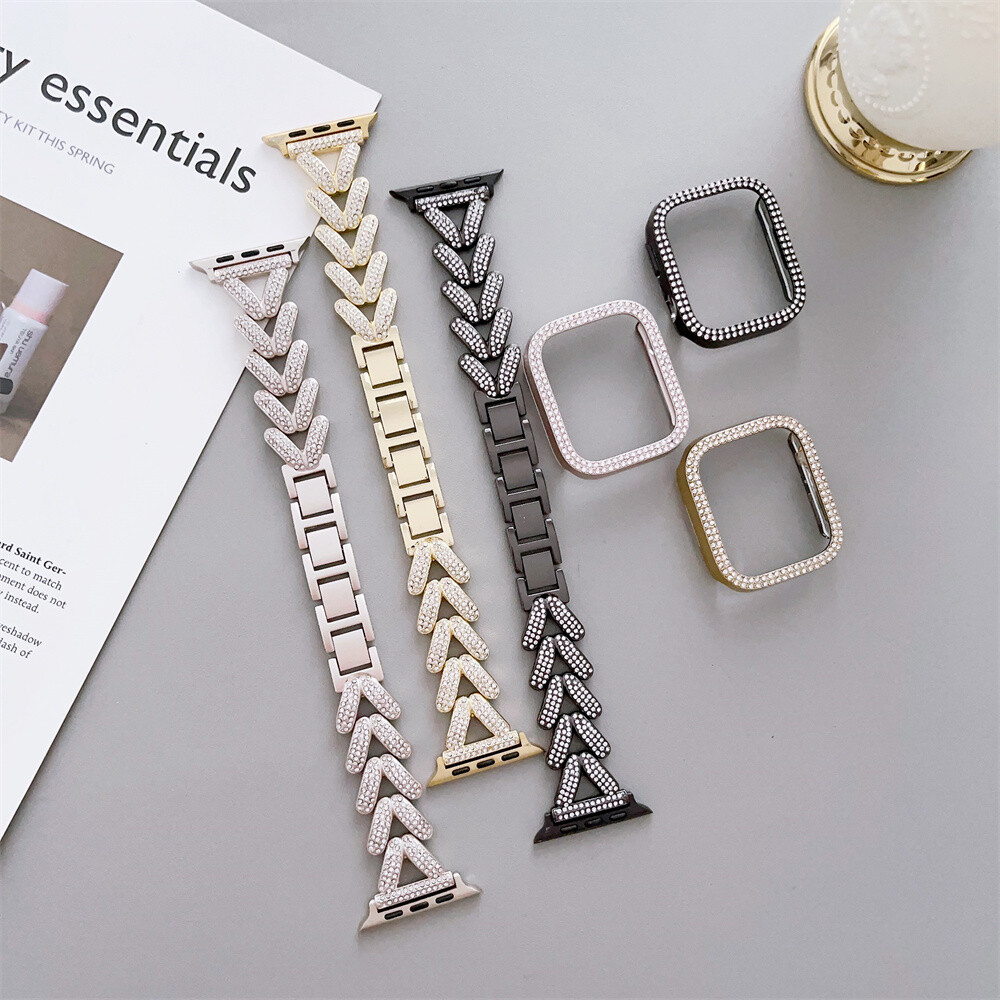 Bling Metal Watch Band Strap Case Cover For iWatch Series 10 9 8 7 6 5 SE Ultra
