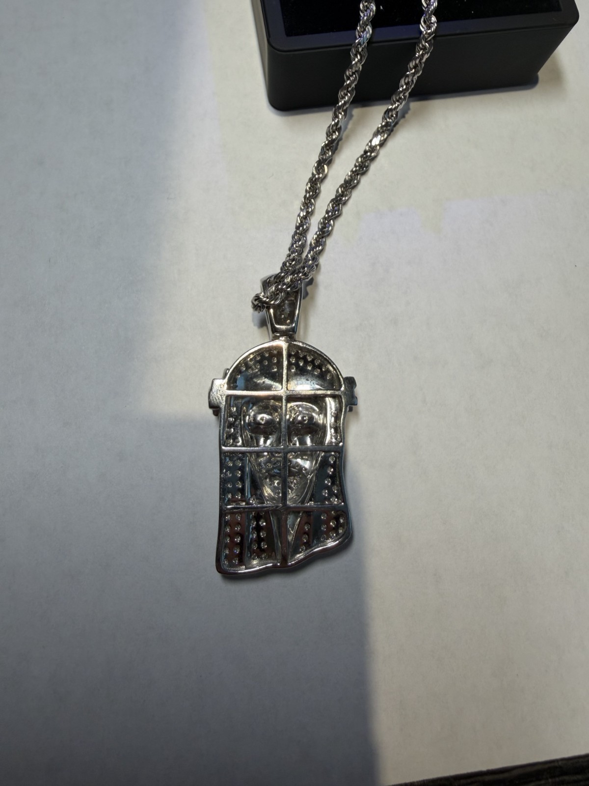 10K White Gold Solid 3mm Rope Chain 22″ + 2.00ct Diamond Jesus Head Pendant Set