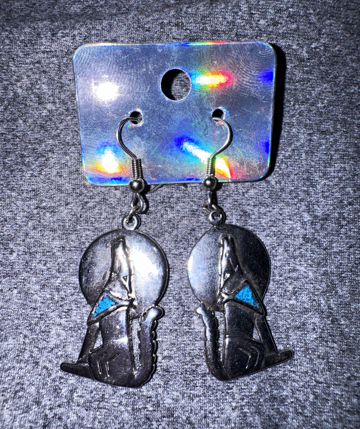 1989 Wolf howling with turquoise inlay silver 925