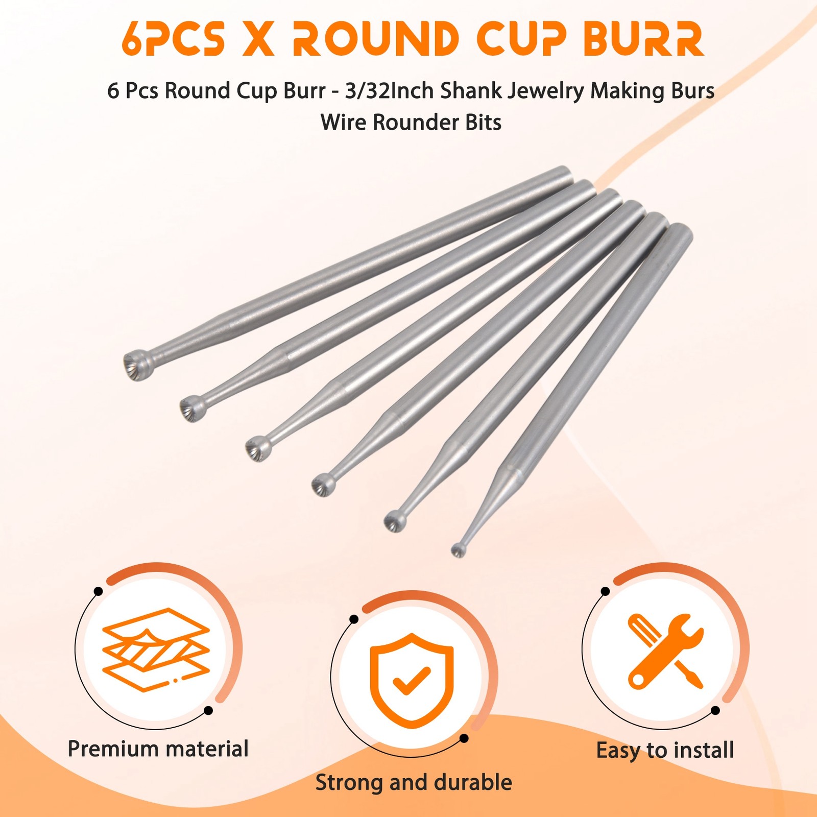 Round Cup Burr 3/32Inch Shank Jewelry Making Burs Silver 6 Pcs V7X41951