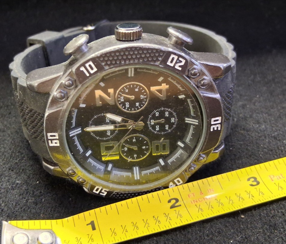 ACCUTIME WATCH CORP. 1219 MENS WRISTWATCH BLACK TONE OVERSIZED RUGGED WATCH