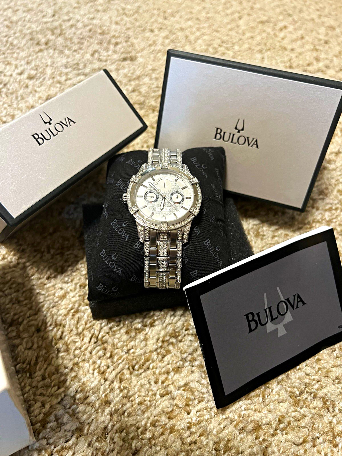 Bulova Men’s Silver-Tone Quartz Multifunction Crystal 38mm Watch