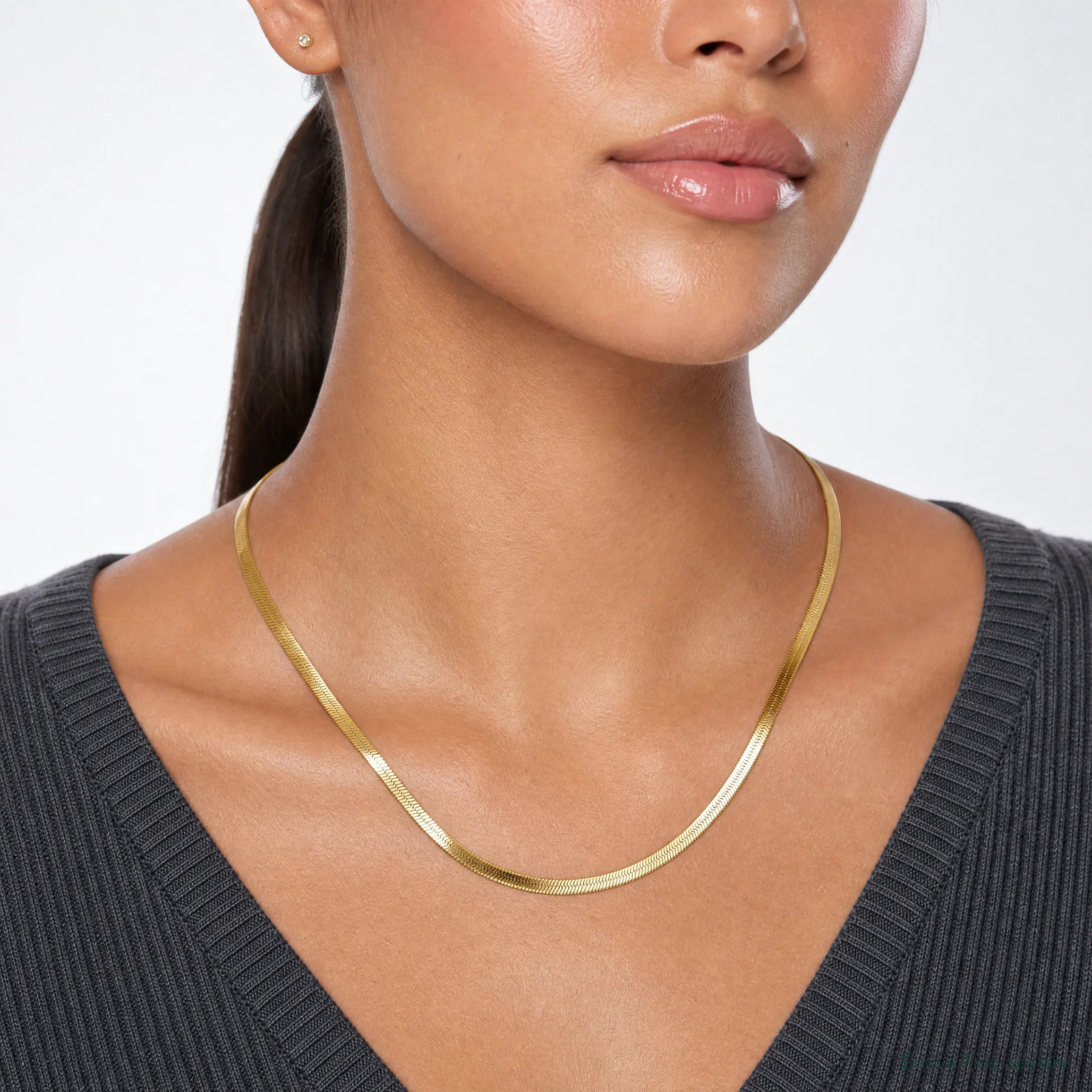 14K Yellow Gold 4mm Silky Herringbone Chain Necklace 16″-24″