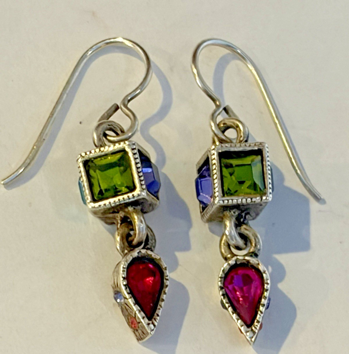 Signed PATRICIA LOCKE STERLING SILVER 925 Multi-Crystal Dangle Earrings VTG-FAB!