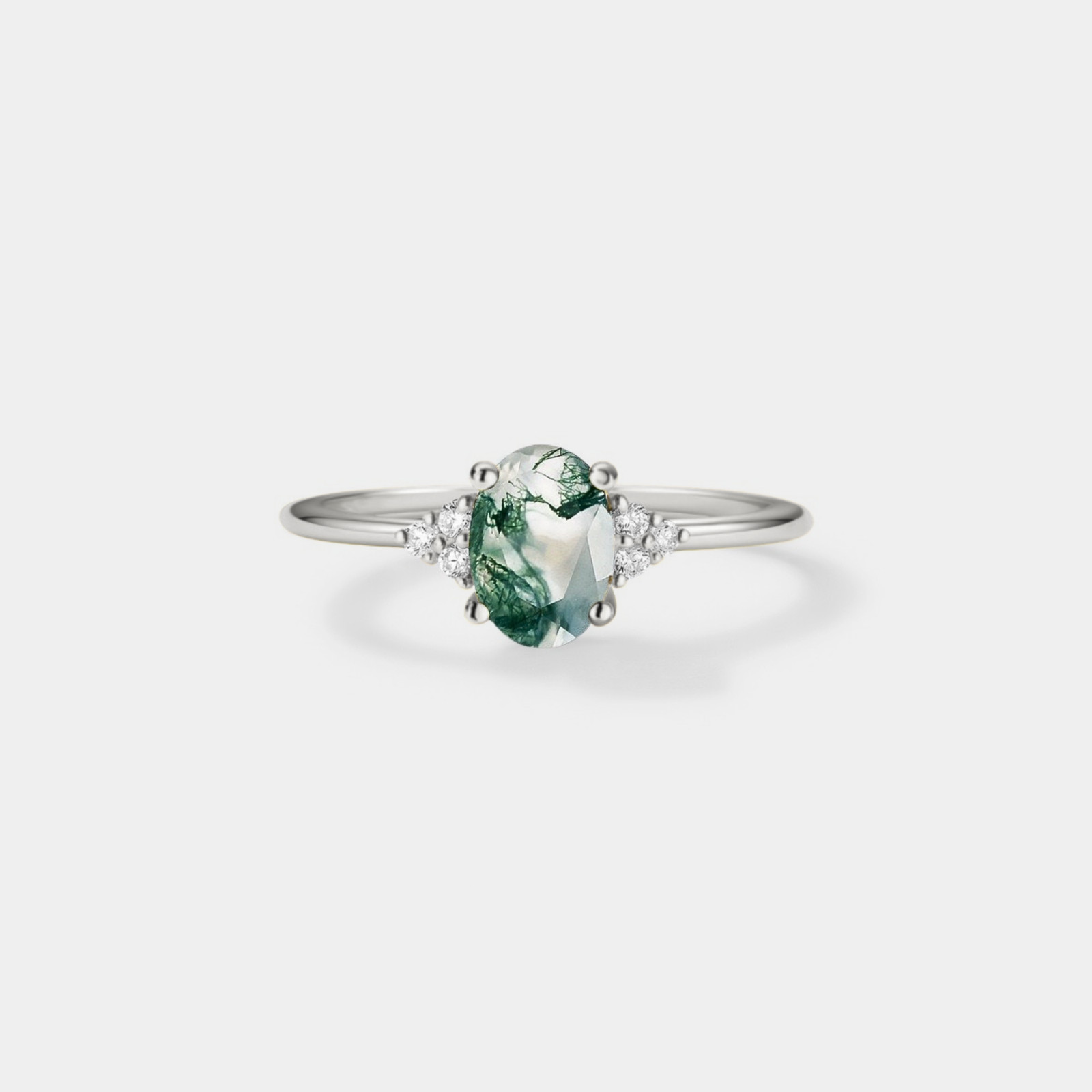 Natural Oval Moss Agate Stacking Ring in 925 Sterling Silver