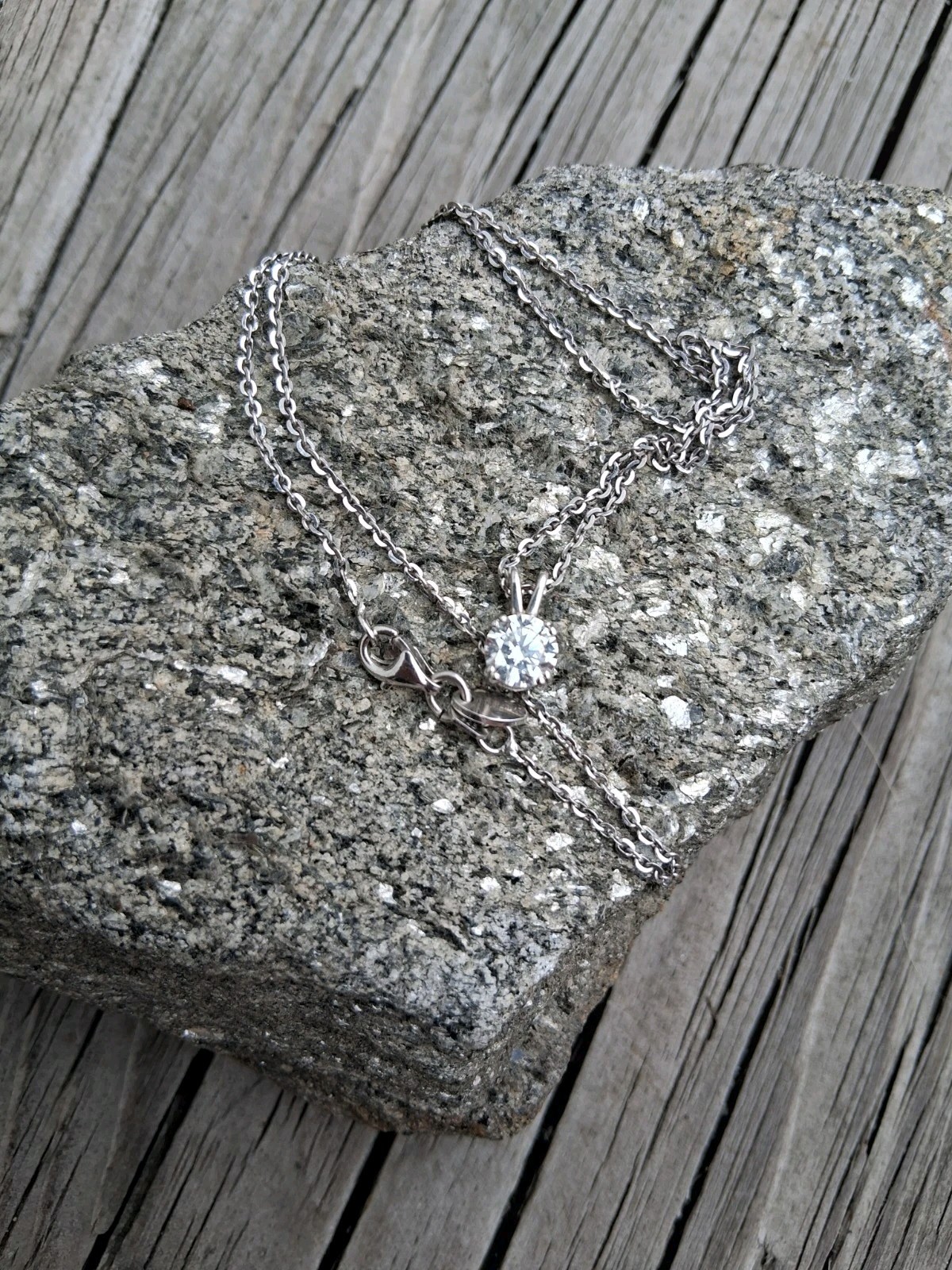 Vtg Sterling Silver Necklace Clear CZ Solitaire Dainty 18″ BE CN 925 Herricle