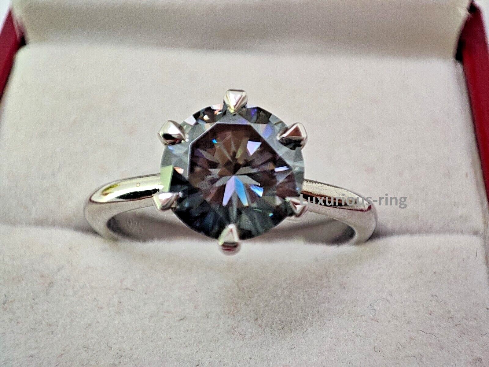 925 Starling Silver Anniversary Ring, 1.60 Ct Round Cut Grey Moissanite Ring,