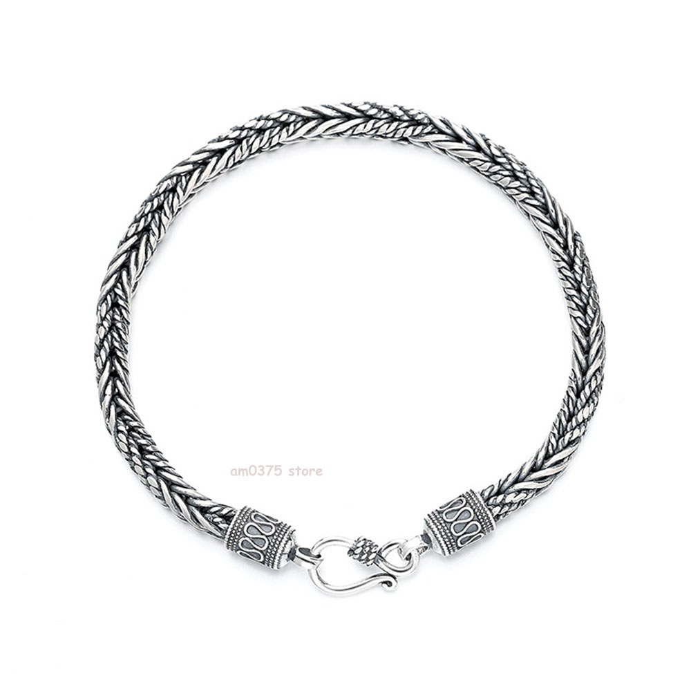 Real S925 Sterling Silver Women Man’s 5mm Weave Twist Rope Wheat Link Bracelet