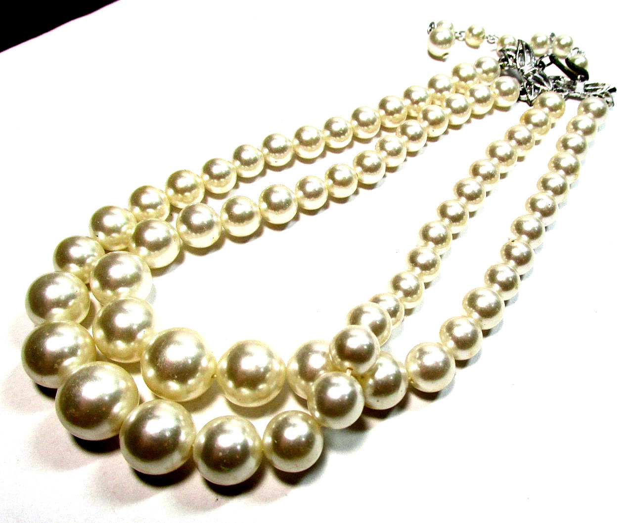 Lot of 3 Silver & Gold Tone Necklaces – Faux Pearls, Beaded & Gold Leaf (#2859)
