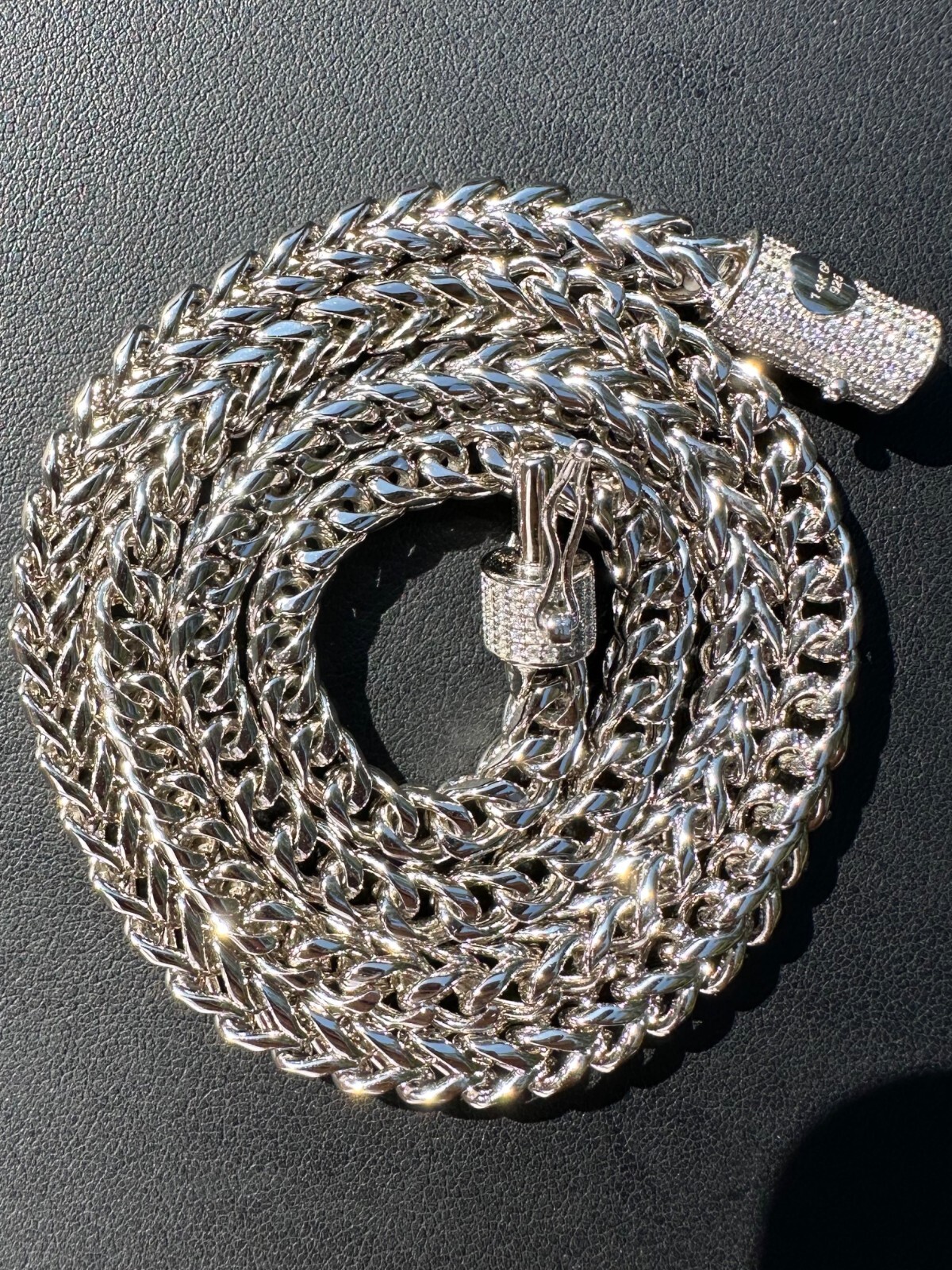 Iced MOISSANITE Clasp Stainless Steel & 925 Silver Franco Chain Necklace 4-6mm