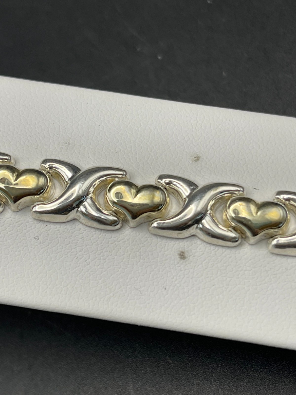 Vintage Italian Sterling Silver & Gold‑Tone Heart Link Bracelet | 7.5 in | 14.4g