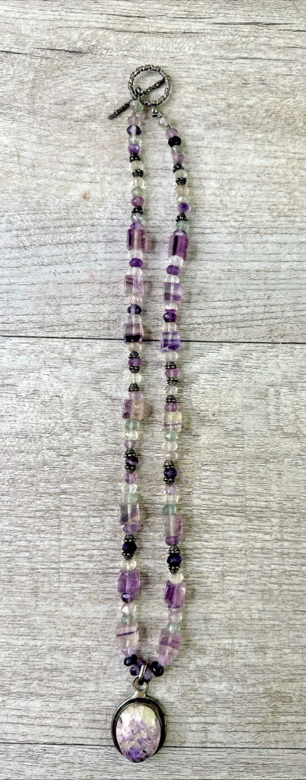 Artisan Handmade In MT Mixed Purple Glass Beaded Necklace 18″