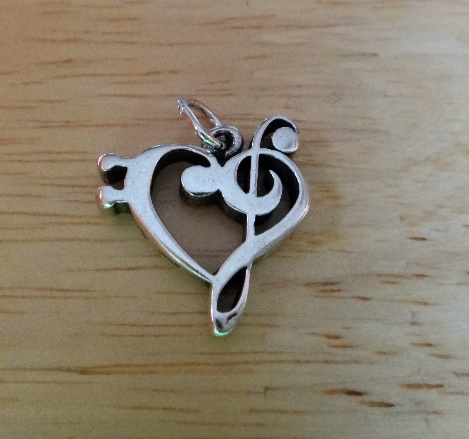 Sterling Silver 17x17mm Thick Bass Clef and Treble Clef Heart Shape Music Charm