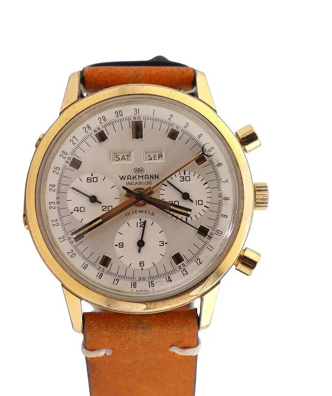 WAKMANN JUMBO TRIPLE DATE CHRONO VALJOUX 730-WORKING-SMALL PUSHER HEAD MISSING