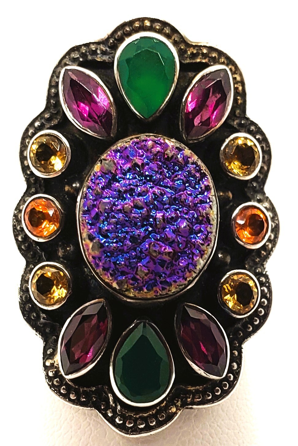 Nicky Butler Ring Size 7 Druzy Citrine Amethyst Topaz Quartz Sterling 990