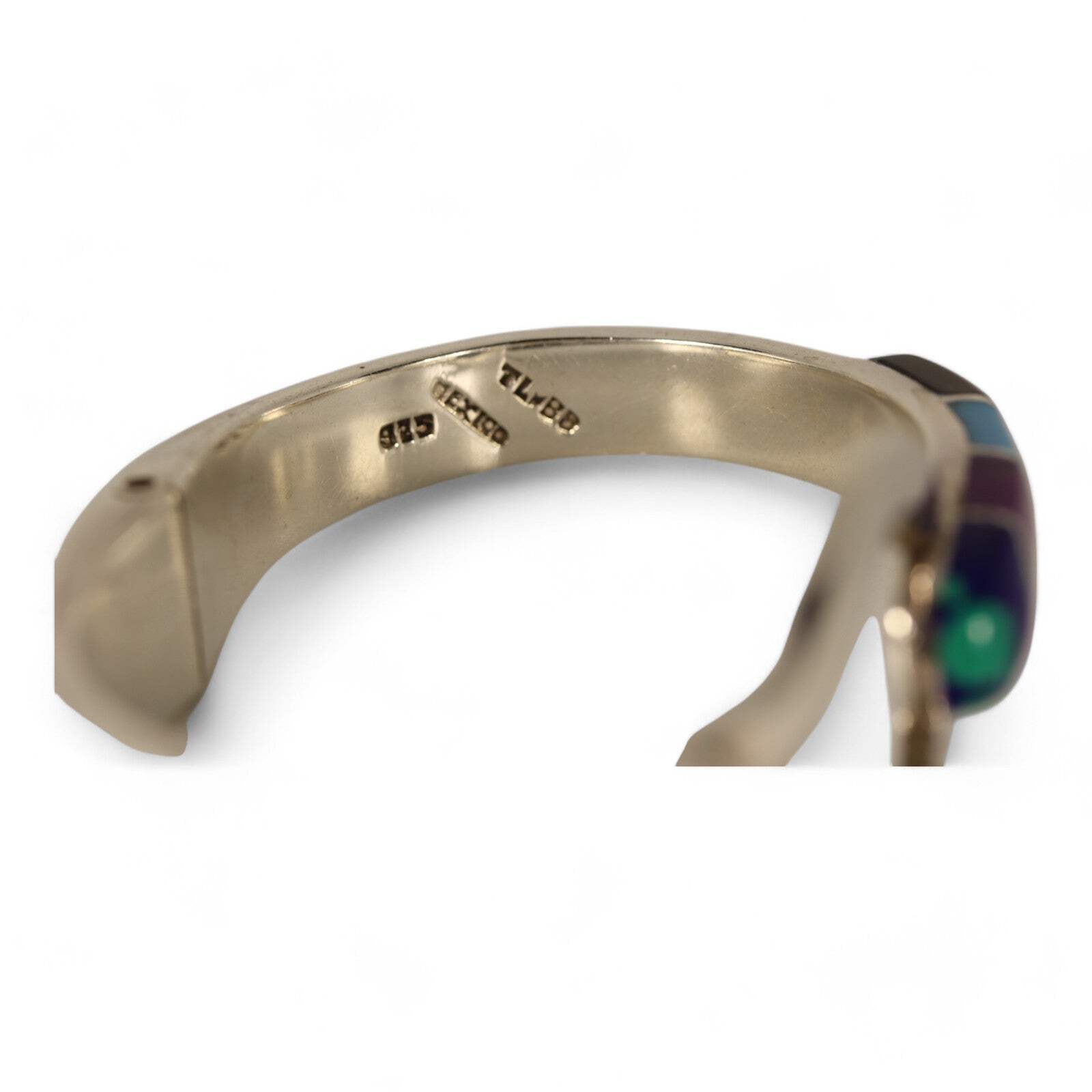 Sterling Silver 925 Mexico TL-88 Multi Stone Hinged Bangle Bracelet – ~6.5 inch