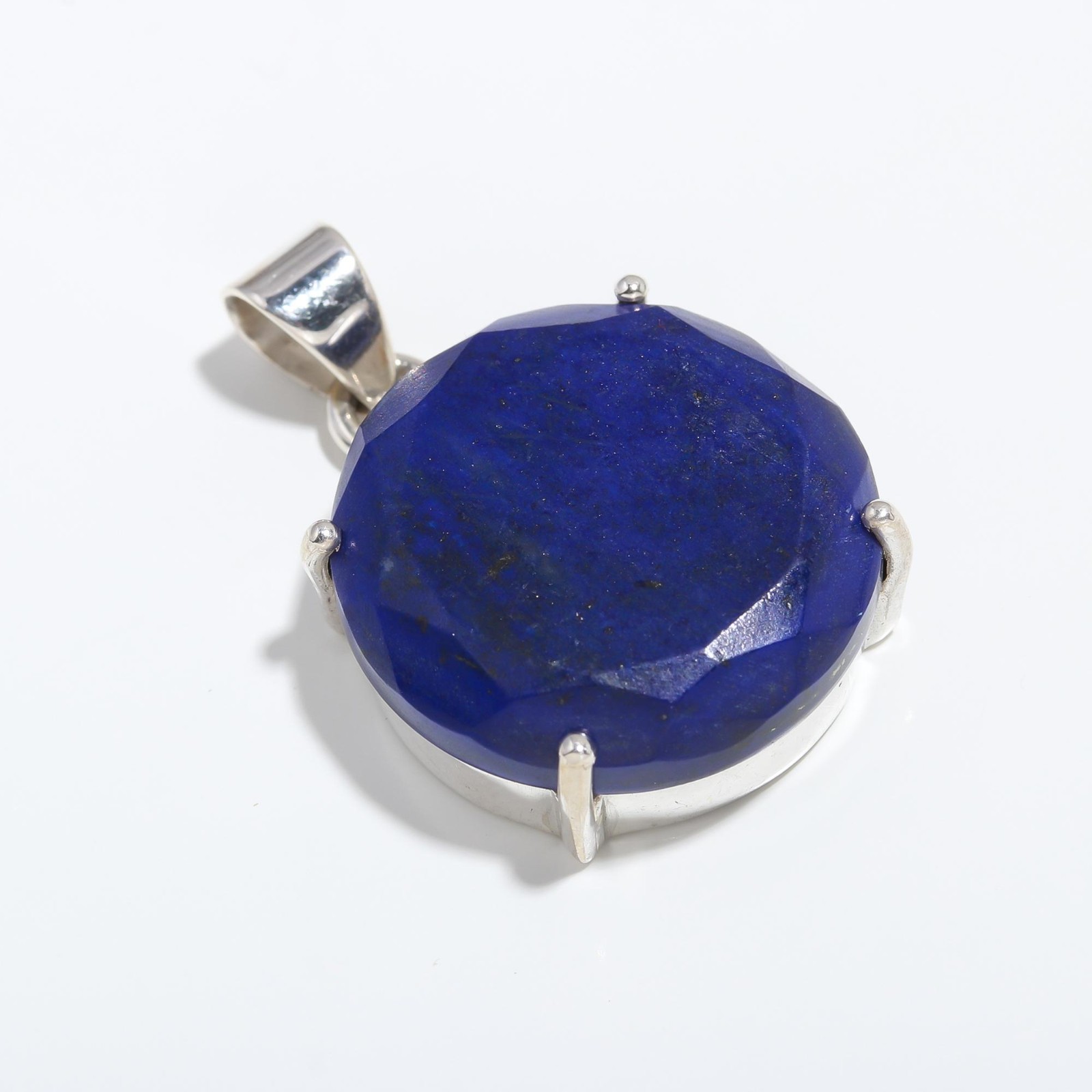 Natural Lapis Lazuli Round Chain Pendant 925 Sterling Silver Handmade Jewelry