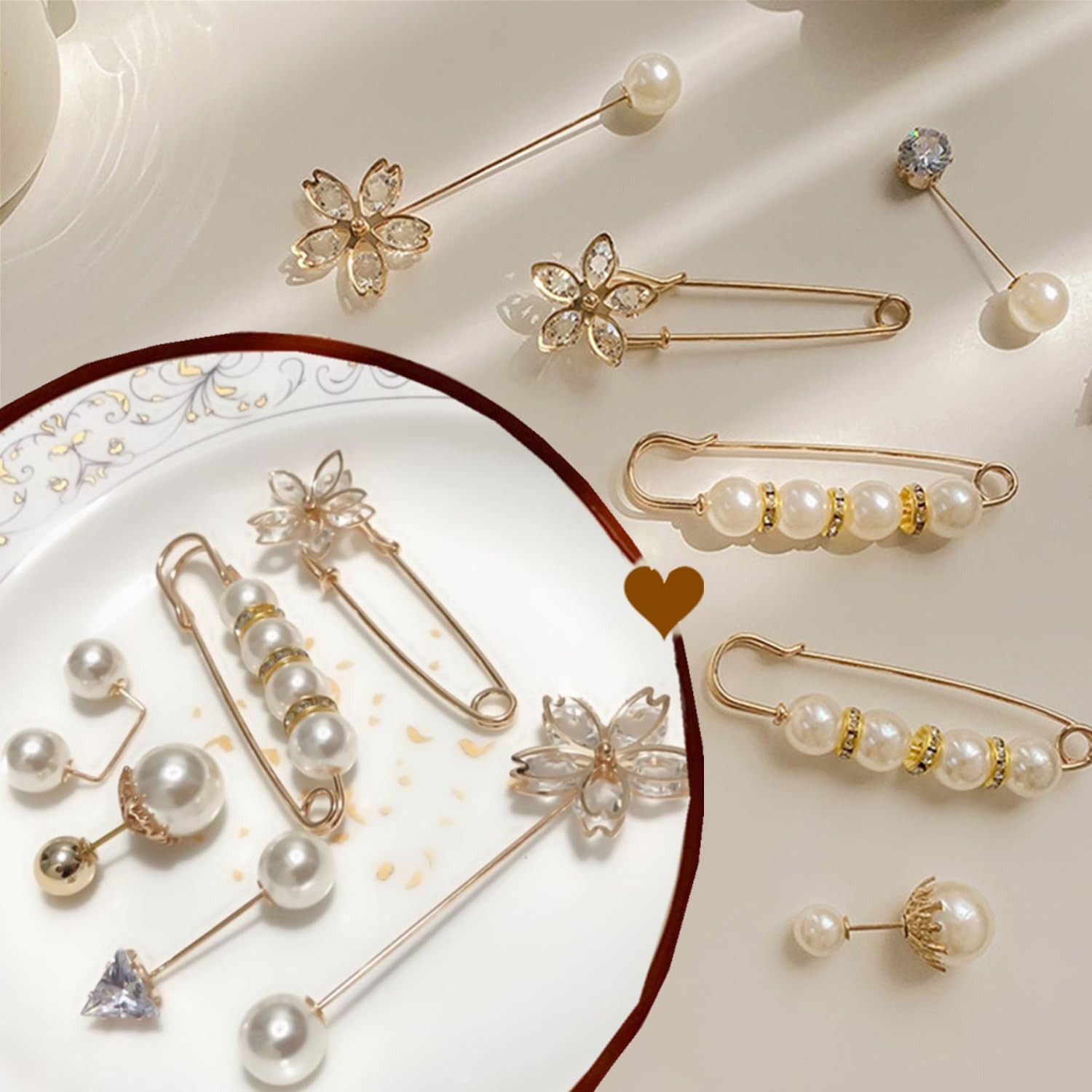 76 Pieces Pearl Brooch Pins Set, Scarf Ring Clips and Sweater Shawl Safety Pi…