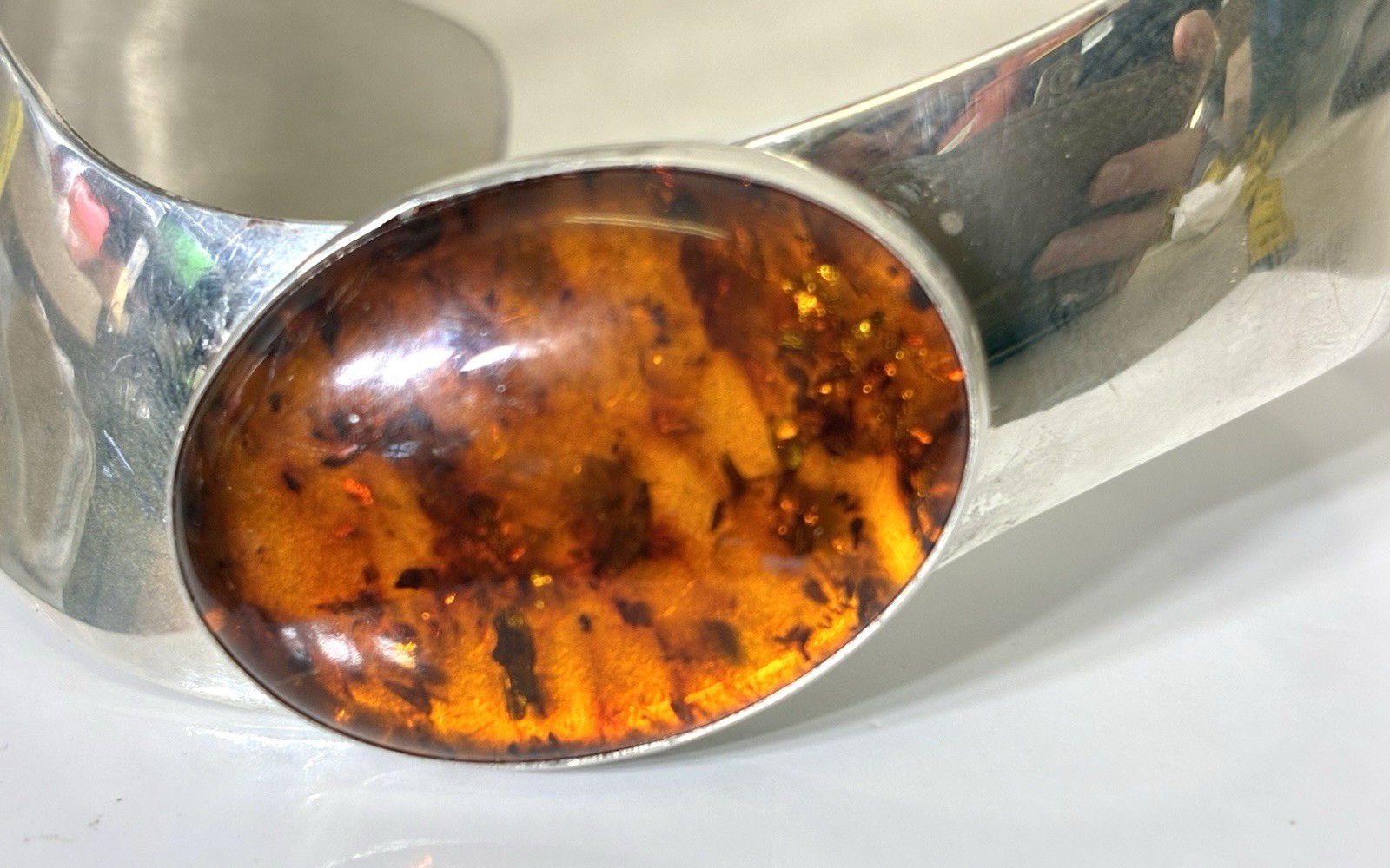 Jay King DTR Sterling Silver Baltic Amber Wide Cuff Bracelet Mine Finds 32g